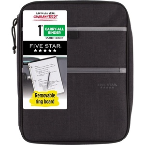 image:imageFive Star Zipper Binder 1 Inch 3Ring Binder with Round Rings CarryAll with Pockets and 4Tab Dividers 375 Sheet Capacity GreySeaglass 290920BBlackGray