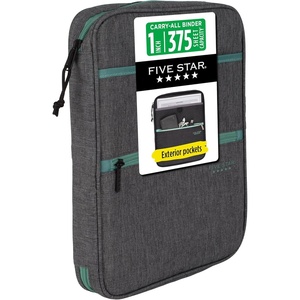image:imageFive Star Zipper Binder 1 Inch 3Ring Binder with Round Rings CarryAll with Pockets and 4Tab Dividers 375 Sheet Capacity GreySeaglass 290920BGreySeaglass