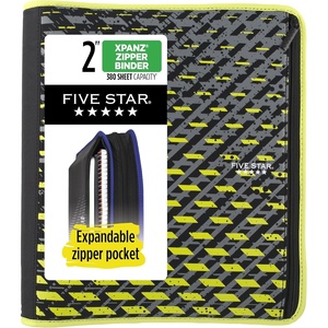 image:imageFive Star Zipper Binder 2 Inch 3Ring Xpanz Case Binder with Expansion Panel Removable Pencil Pouch 380 Sheet Capacity Black amp Blue 280109ASport Lime