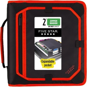 image:imageFive Star Zipper Binder 2 Inch ORings Case Organiser with Expansion Panel and 5Tab Expanding File Folder 580 Sheet Capacity Taffy Twist 290520LRedBlack