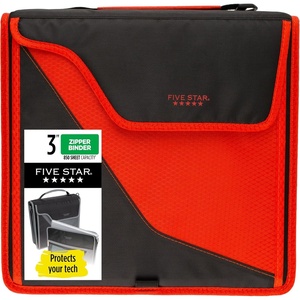 image:imageFive Star Zipper Binder 3Inch DRing Case Binder 850Sheet Capacity Multiple Pockets Front 5Tab Expanding File Removable Padded Case and Shoulder Strap Crimson Fade 292960KRedBlack