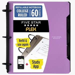image:imageFive Star Flex Refillable Notebook  Study App 1 Inch ORings Binder with Pockets Tabs and Dividers 220 Sheet Capacity Includes 60 Sheets 85 x 11 College Ruled Paper Prom Pink 293280RPurple