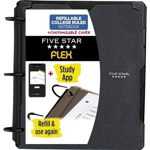 image:imageFive Star Flex Refillable Notebook  Study App 1 Inch ORings Binder with Pockets Tabs and Dividers 220 Sheet Capacity Includes 60 Sheets 85 x 11 College Ruled Paper Prom Pink 293260RBlack