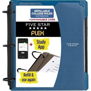 image:imageFive Star Flex Refillable Notebook  Study App 1 Inch ORings Binder with Pockets Tabs and Dividers 220 Sheet Capacity Includes 60 Sheets 85 x 11 College Ruled Paper Prom Pink 293260RPacific Blue