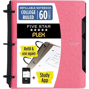 image:imageFive Star Flex Refillable Notebook  Study App 1 Inch ORings Binder with Pockets Tabs and Dividers 220 Sheet Capacity Includes 60 Sheets 85 x 11 College Ruled Paper Prom Pink 293280RProm Pink
