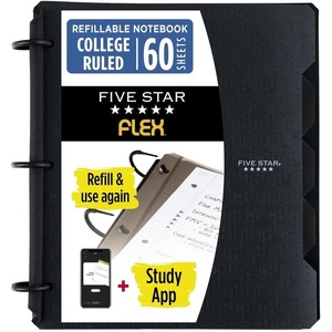 image:imageFive Star Flex Refillable Notebook  Study App 1 Inch ORings Binder with Pockets Tabs and Dividers 220 Sheet Capacity Includes 60 Sheets 85 x 11 College Ruled Paper Prom Pink 293280RBlack