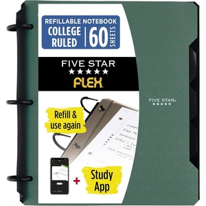 image:imageFive Star Flex Refillable Notebook  Study App 1 Inch ORings Binder with Pockets Tabs and Dividers 220 Sheet Capacity Includes 60 Sheets 85 x 11 College Ruled Paper Prom Pink 293280RGreen