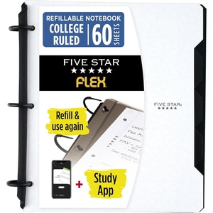 image:imageFive Star Flex Refillable Notebook  Study App 1 Inch ORings Binder with Pockets Tabs and Dividers 220 Sheet Capacity Includes 60 Sheets 85 x 11 College Ruled Paper Prom Pink 293280RWhite