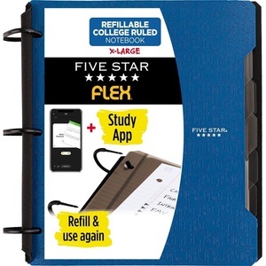 image:imageFive Star Flex Refillable Notebook  Study App 15 Inch ORings Binder with Pockets Tabs and Dividers 300 Sheet Capacity Includes 80 Sheets 85 x 11 College Ruled Paper Prom Pink 293240RPacific Blue