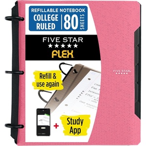 image:imageFive Star Flex Refillable Notebook  Study App 15 Inch ORings Binder with Pockets Tabs and Dividers 300 Sheet Capacity Includes 80 Sheets 85 x 11 College Ruled Paper Prom Pink 293240RProm Pink