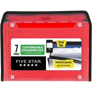 image:imageFive Star Expanding File Organizer  Study App 7Pocket Accordian File Organizer Zipper Closure Holds 812 x 11 Paper Prom Pink 350099RFire Red
