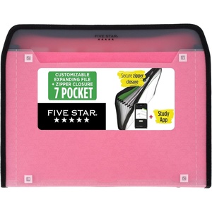 image:imageFive Star Expanding File Organizer  Study App 7Pocket Accordian File Organizer Zipper Closure Holds 812 x 11 Paper Prom Pink 350099RProm Pink