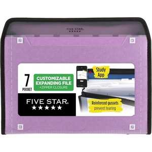 image:imageFive Star Expanding File Organizer  Study App 7Pocket Accordian File Organizer Zipper Closure Holds 812 x 11 Paper Prom Pink 350099RPurple