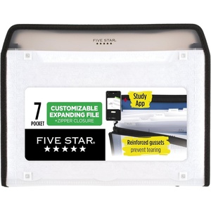 image:imageFive Star Expanding File Organizer  Study App 7Pocket Accordian File Organizer Zipper Closure Holds 812 x 11 Paper Prom Pink 350099RWhite