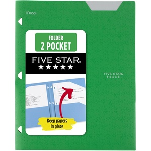 image:imageFive Star 2Pocket Folder Plastic Folder with StayPut Tabs Fits 3Ring Binder Holds 812 x 11 Paper Prom Pink 333420RForest Green
