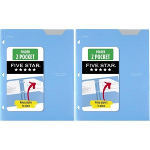 image:imageFive Star 2Pocket Folder Plastic Folder with StayPut Tabs Fits 3Ring Binder Holds 812 x 11 Paper Prom Pink 333420RPacific Blue Pack of 2