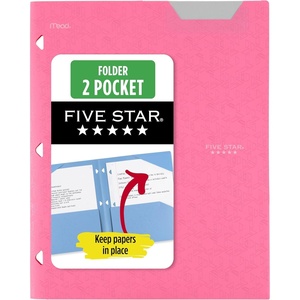 image:imageFive Star 2Pocket Folder Plastic Folder with StayPut Tabs Fits 3Ring Binder Holds 812 x 11 Paper Prom Pink 333420RProm Pink