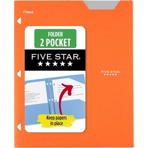 image:imageFive Star 2Pocket Folder Plastic Folder with StayPut Tabs Fits 3Ring Binder Holds 812 x 11 Paper Prom Pink 333420RSolar Orange