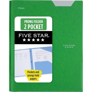 image:imageFive Star 2Pocket Folder Plastic Folder with StayPut Tabs and Prong Fasteners Holds 812 x 11 Paper Solar Orange 340300NGreen