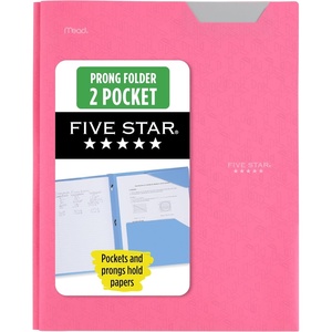 image:imageFive Star 2Pocket Folder Plastic Folder with StayPut Tabs and Prong Fasteners Holds 812 x 11 Paper Solar Orange 340300NProm Pink