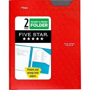 image:imageFive Star 2Pocket Folder Plastic Folder with StayPut Tabs and Prong Fasteners Holds 812 x 11 Paper Solar Orange 340300NRed