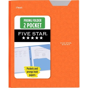 image:imageFive Star 2Pocket Folder Plastic Folder with StayPut Tabs and Prong Fasteners Holds 812 x 11 Paper Solar Orange 340300NSolar Orange