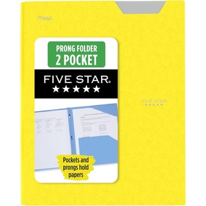image:imageFive Star 2Pocket Folder Plastic Folder with StayPut Tabs and Prong Fasteners Holds 812 x 11 Paper Solar Orange 340300NVivid Yellow