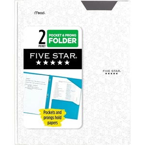 image:imageFive Star 2Pocket Folder Plastic Folder with StayPut Tabs and Prong Fasteners Holds 812 x 11 Paper Solar Orange 340300NWhite